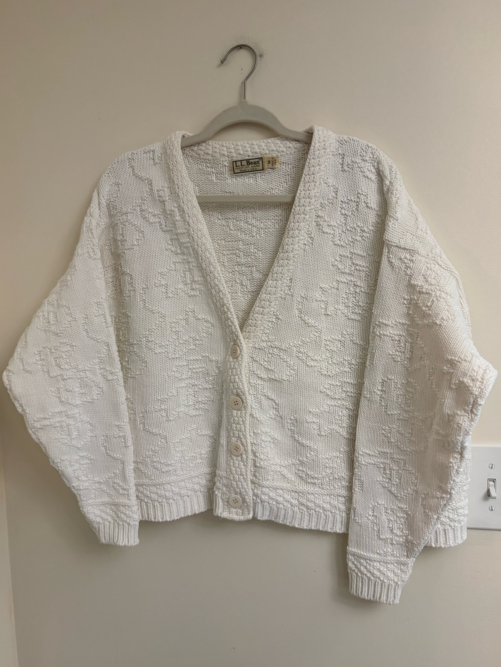 Vintage LL Bean Cardigan M ivory Freeport tag 100% Cotton Made USA heritage knit - Picture 5 of 13